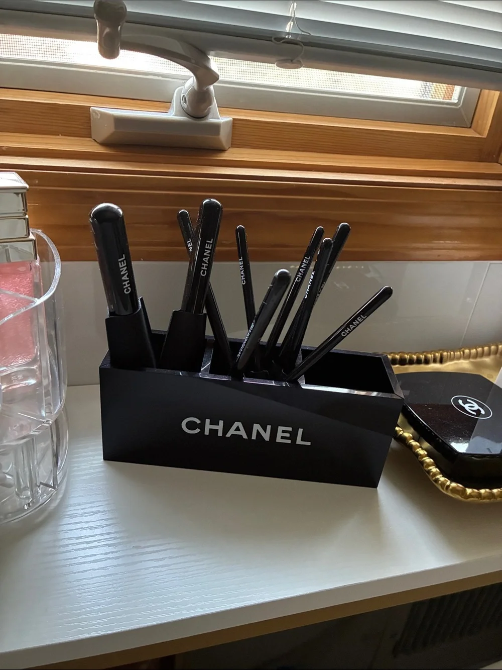 CHANEL Black Makeup Brush Set with Holder